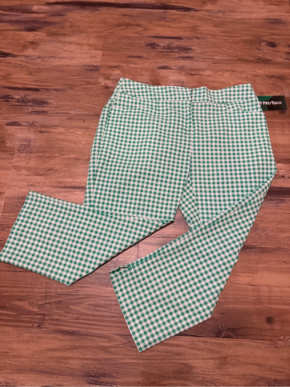 Green Gingham womans 6 Pants -